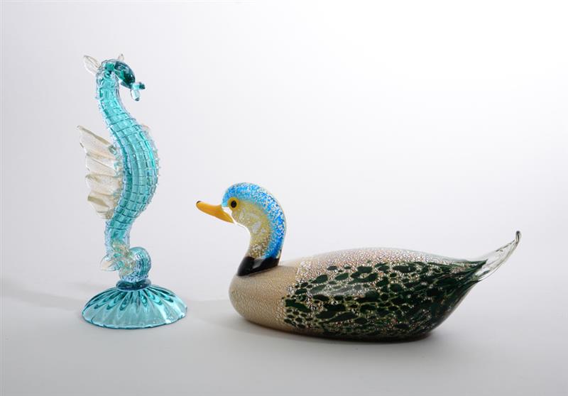 Appraisal: VENETIAN GLASS FIGURES OF A DUCK AND A BLUE GLASS