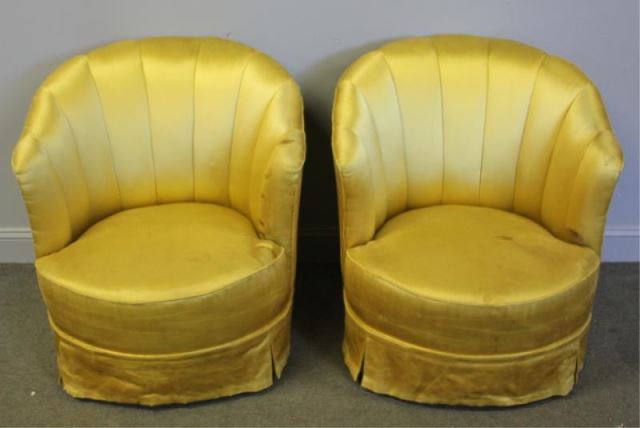 Appraisal: Pair of Midcentury Silk Upholstered Club Chairs Nice lines From