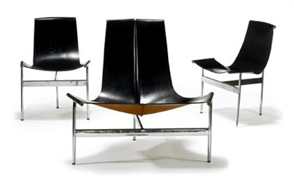 Appraisal: Three leather and chrome chairs ross littell - H in