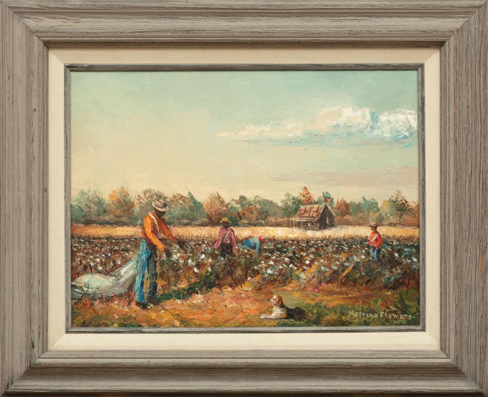 Appraisal: Katrina Flowers American th c Four Cotton Pickers with Dog