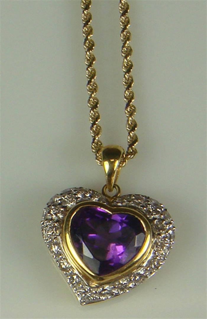 Appraisal: K YG diamond heart shape amethyst pendant on K YG