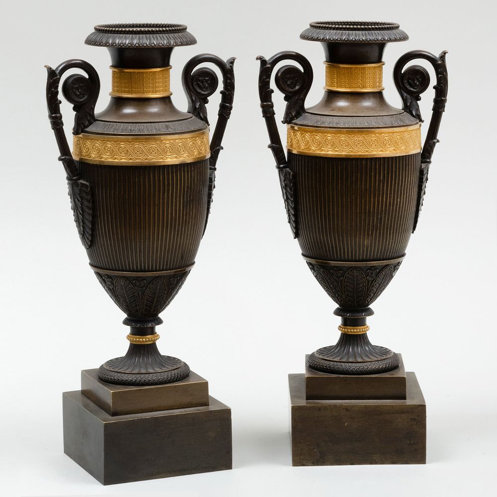 Appraisal: Pair of Late Empire Ormolu and Bronze Urns x x