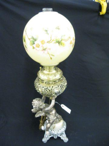 Appraisal: Victorian Figural Banquet Lamp cherub decor onyx trim tall gorgeous