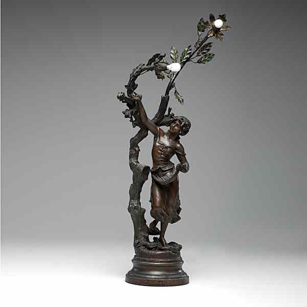 Appraisal: Spelter Figural Lamp Picking Cherries Continental late th-early th century