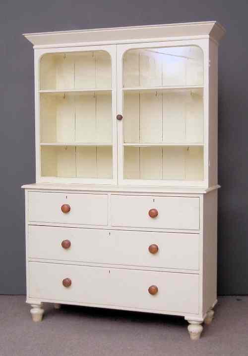 Appraisal: A th Century Cornish cream painted kitchen dresser the upper