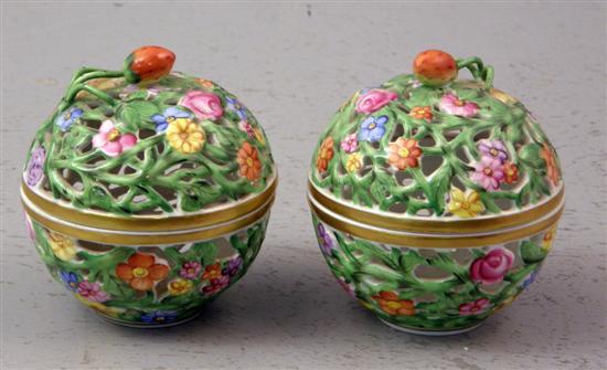 Appraisal: Pair of Herend pot pourri pots and covers with floral