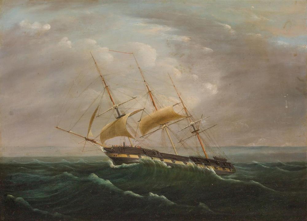 Appraisal: BRITISH SCHOOL th Century Ship at Sea oil on canvas