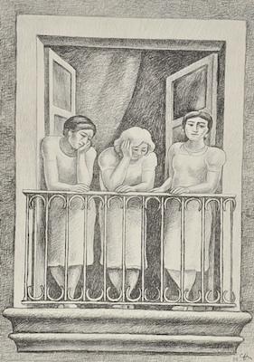 Appraisal: Jose Chavez Morado Mexican - Ladies on a balcony Lithograph