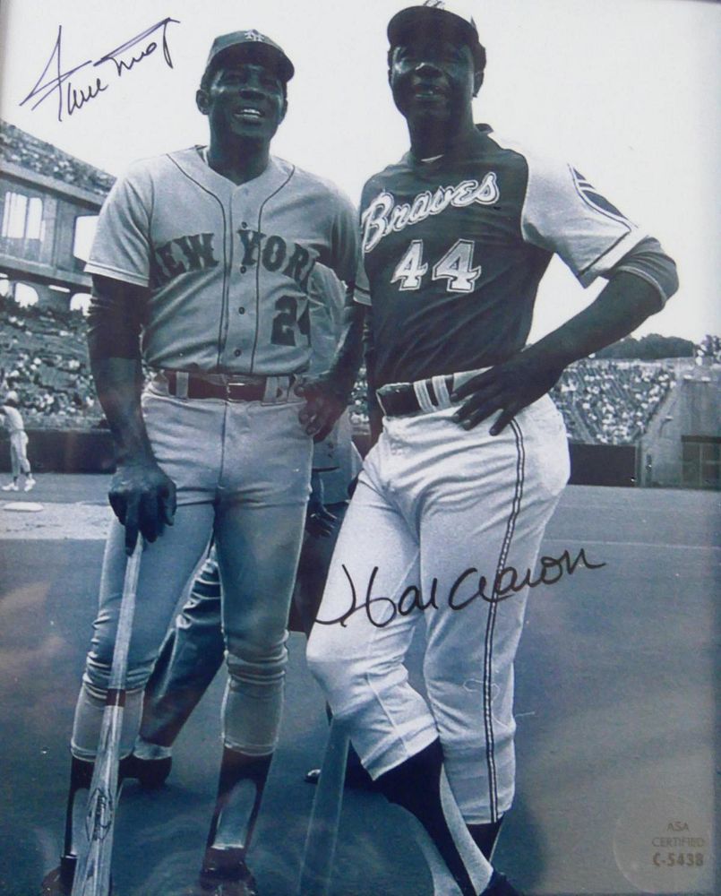 Appraisal: WILLIE MAYS HANK AARON SIGNED X PHOTO Willie Mays and