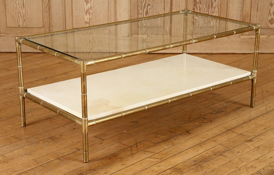 Appraisal: FAUX BAMBOO TIER COFFEE TABLE GLASS TOP C A mid