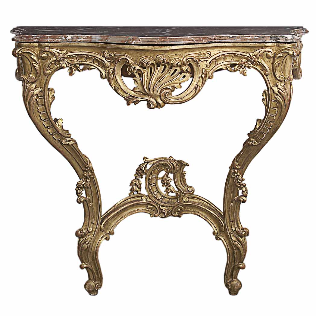 Appraisal: Louis XV Style Gilt-Wood Console The liver veined rectangular marble