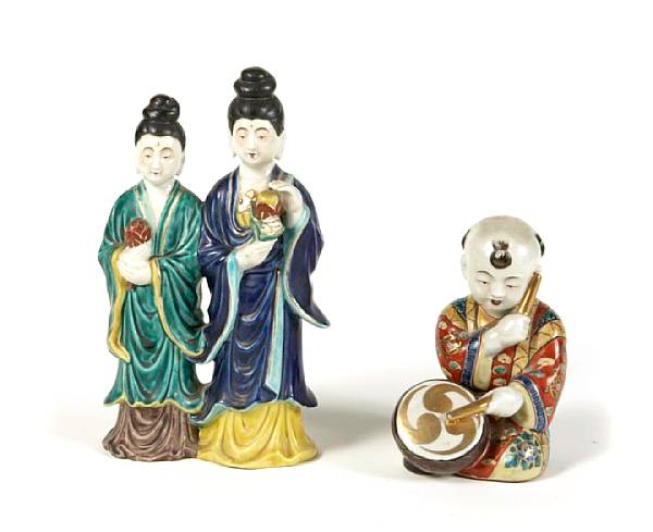 Appraisal: Two Japanese Kutani procelain figures with overglaze enamel decoration one