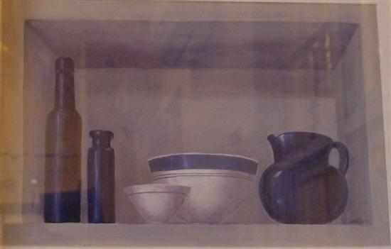 Appraisal: ARTIST UNKNOWN STILL LIFE WITH JUG AND BOWL OIL ON