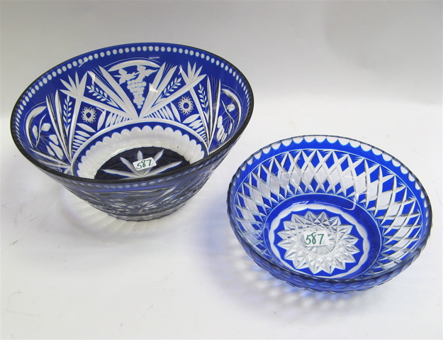 Appraisal: TWO BOHEMIAN CUT GLASS BOWLS of cobalt blue cut to