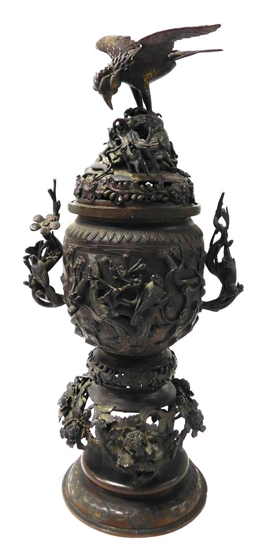 Appraisal: ASIAN th C Japanese monumental bronze censor covered urn raised