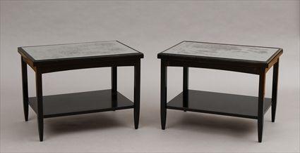 Appraisal: Pair of Lane Furniture Co Distressed Black-Stained End Tables with