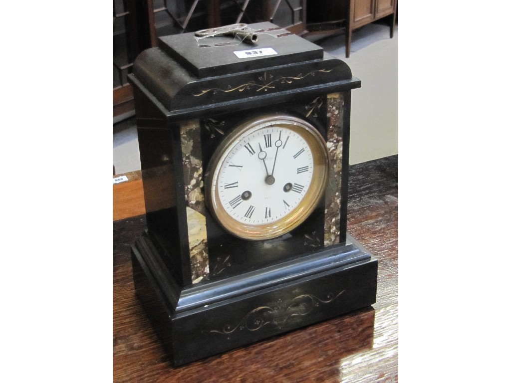 Appraisal: Black slate and marble mantel clock