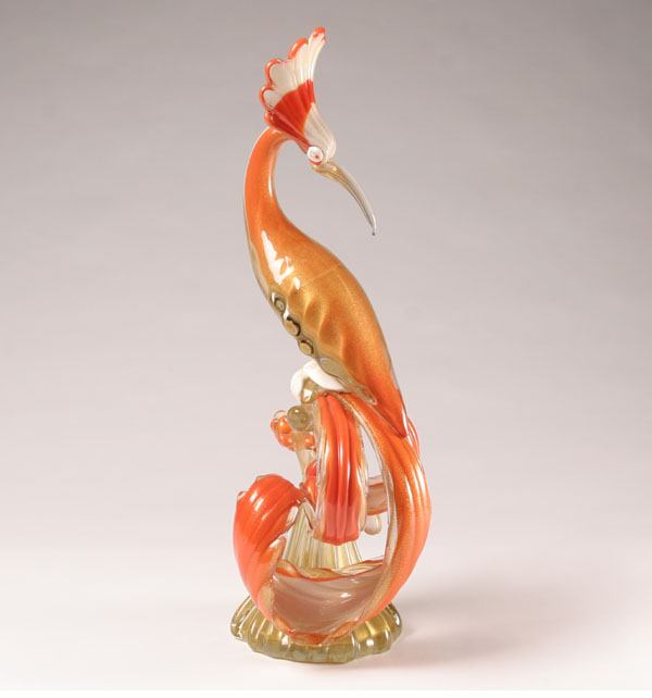 Appraisal: Alfredo Barbini exotic bird figure of orange white and clear