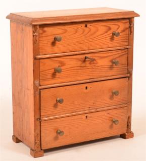 Appraisal: th Century Pine Miniature Chest of Drawers Molded top dovetailed