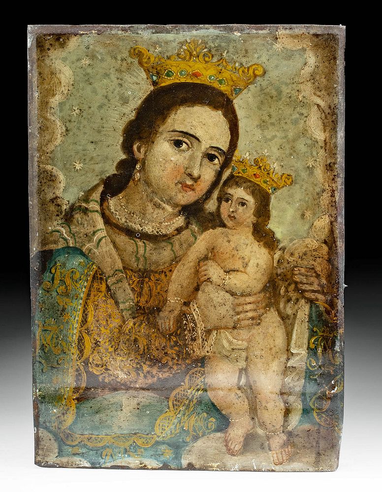 Appraisal: th C Spanish Colonial Tin Retablo - Virgin Child Latin