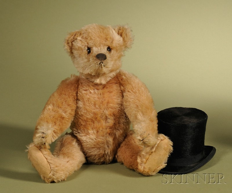 Appraisal: Steiff Apricot Teddy Bear with Top Hat Germany c apricot