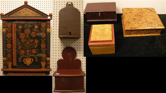 Appraisal: Group of six painted reproduction boxes and wall boxes including