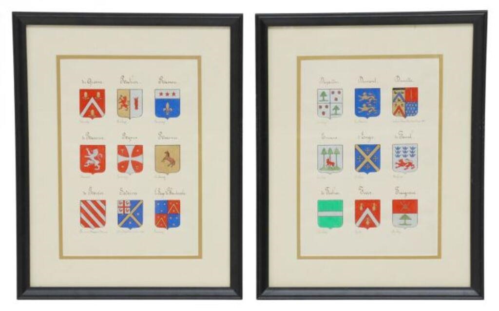 Appraisal: lot of Framed ink paintings on paper Coats of Arms