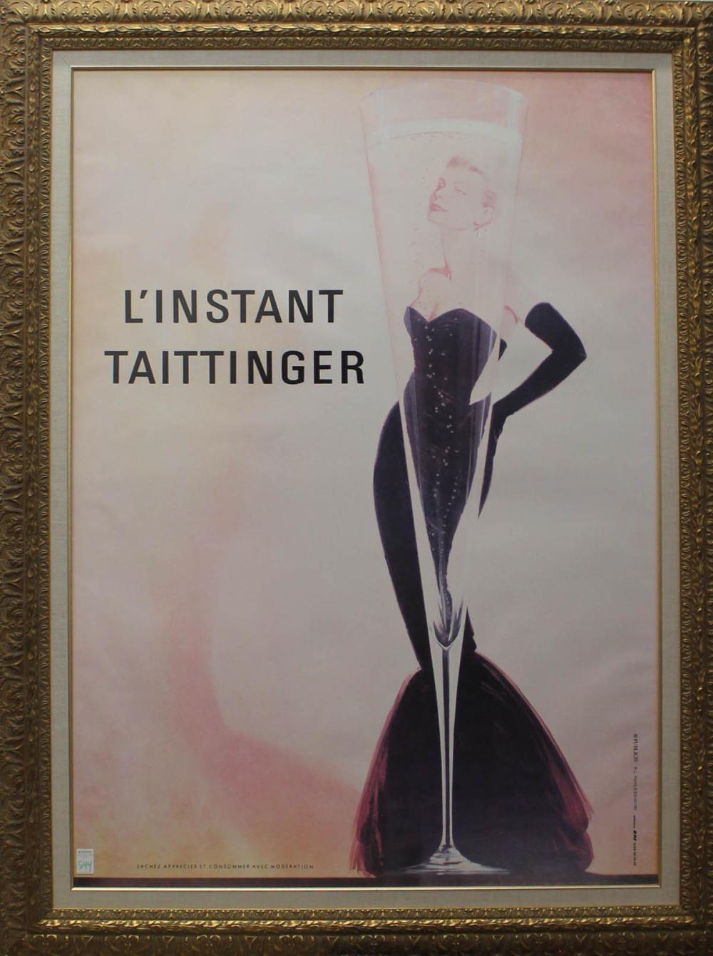 Appraisal: LARGE POSTER L'INSTANT TAITTINGER champagne glass with woman in the