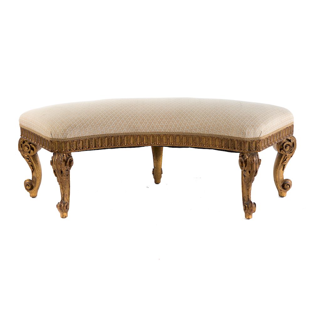 Appraisal: Regence Style Giltwood Crescent Bench th century curved frame Fortuny