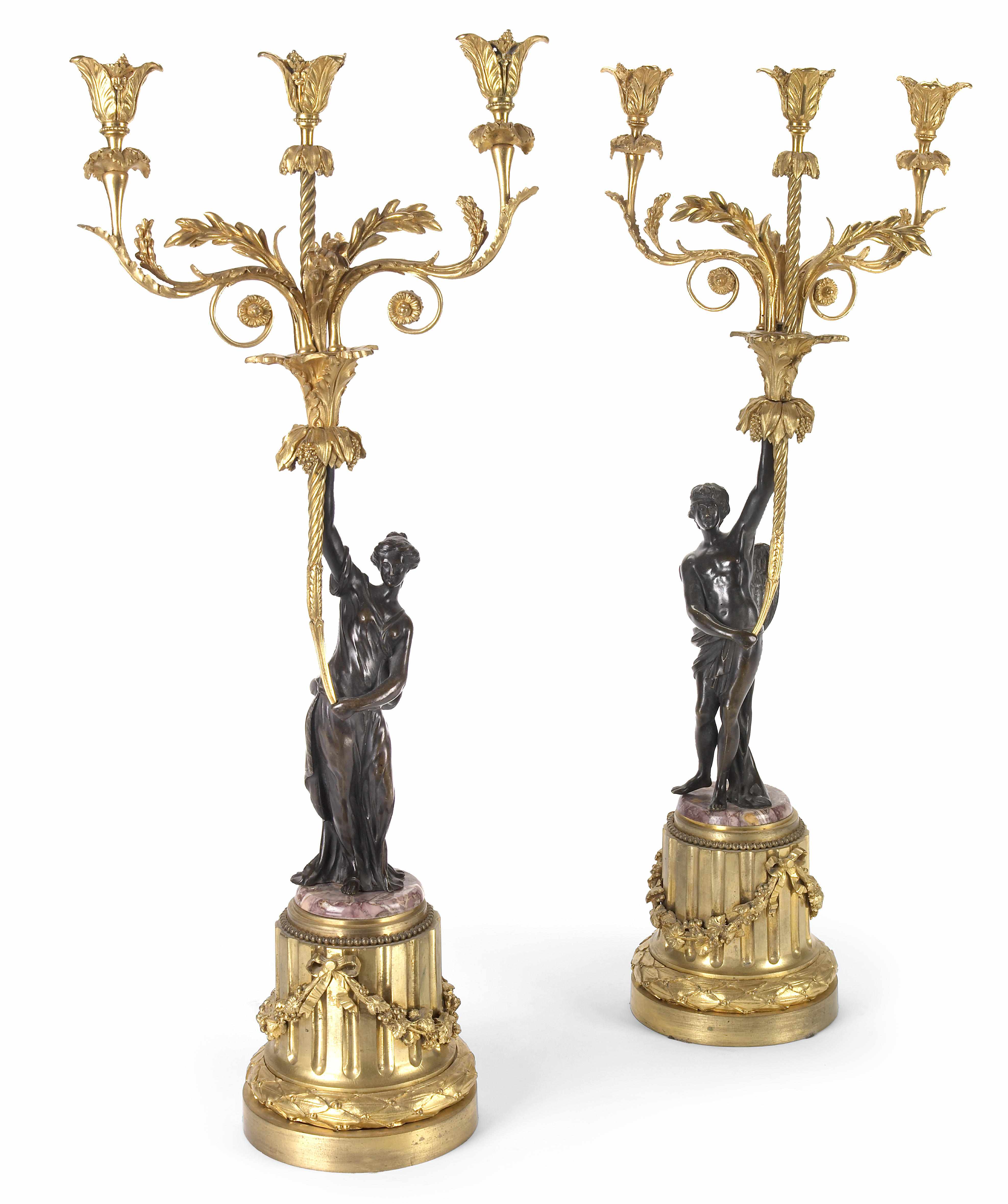 Appraisal: A pair of Louis XVI style gilt and patinated bronze