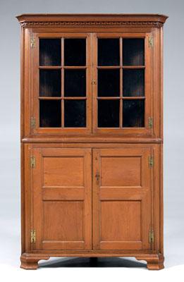 Appraisal: Southern walnut corner cupboard two-part construction poplar secondary upper case