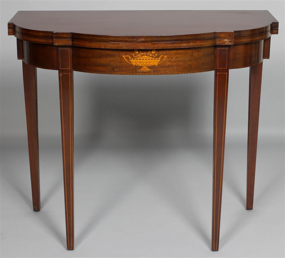 Appraisal: AMERICAN FEDERAL STYLE INLAID MAHOGANY GAMES TABLE having a hinged