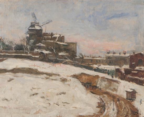 Appraisal: MARIO BARBOSA Italian th century WINTER LANDSCAPE WITH WINDMILL signed