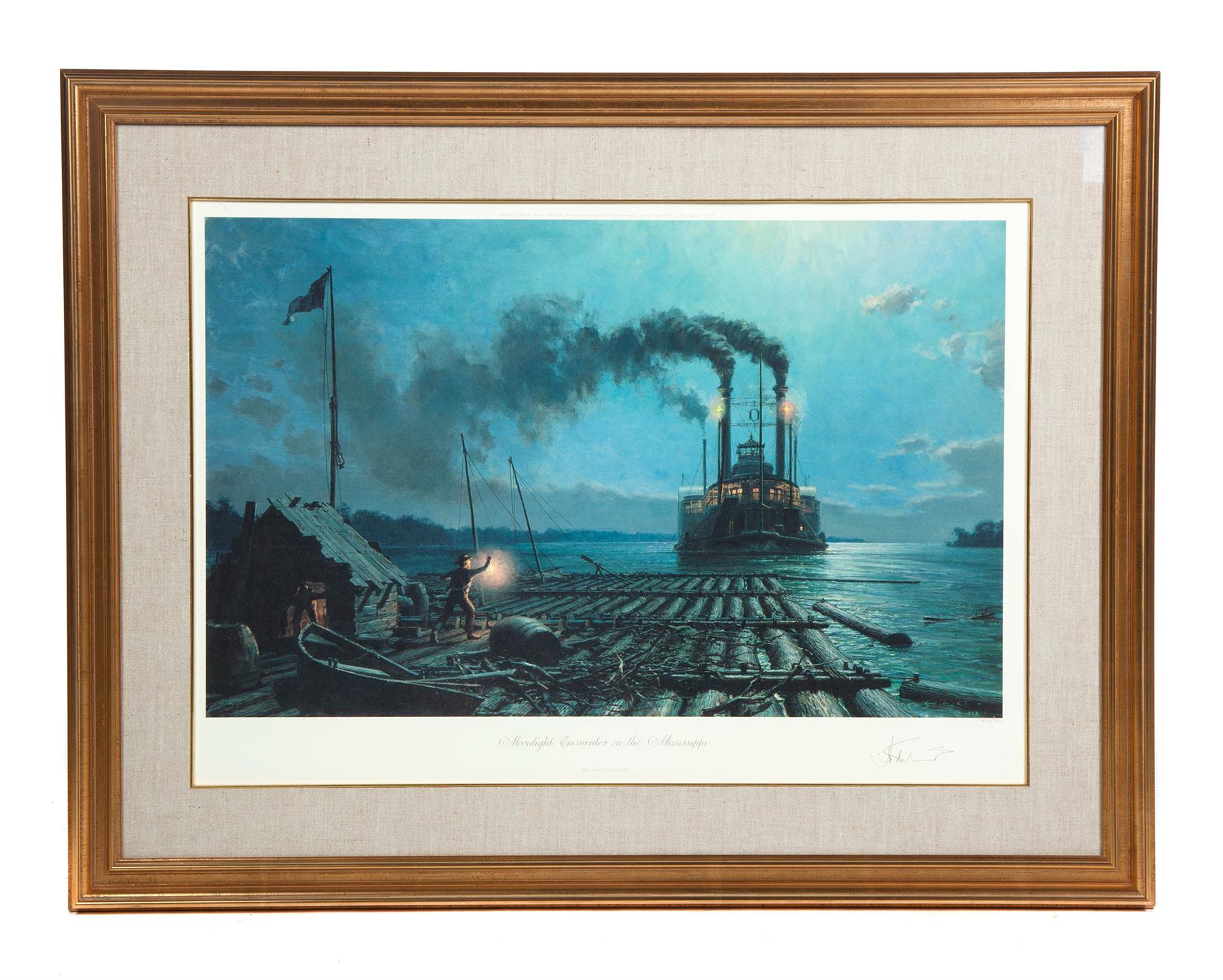 Appraisal: JOHN STOBART PRINT MOONLIGHT ENCOUNTER ON THE MISSISSIPPI American dated