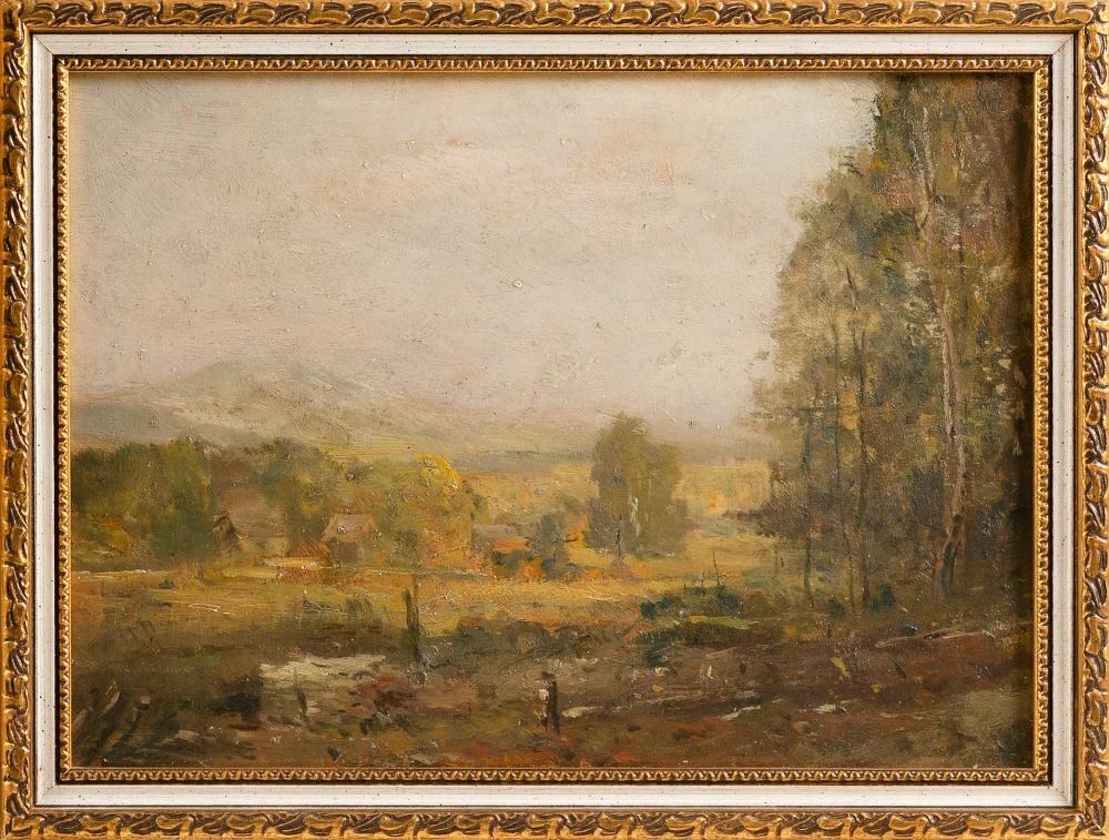 Appraisal: AMERICAN SCHOOL EARLY TH CENTURY LANDSCAPE STUDY WITH FARM BUILDINGS