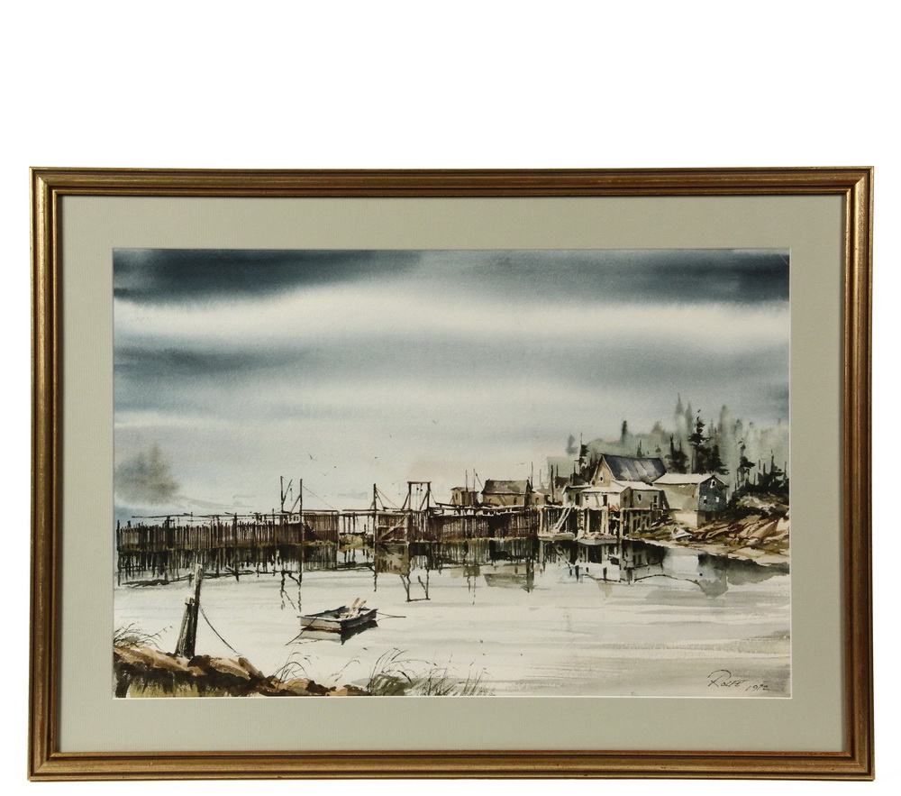 Appraisal: PETER ROLFE ME - - Maine Lobster Pier watercolor on