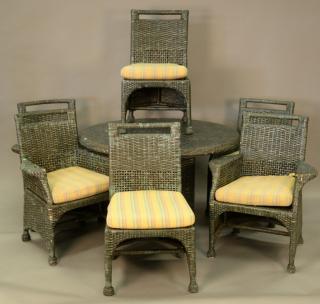 Appraisal: Eight piece lot to include wicker table four armchairs two