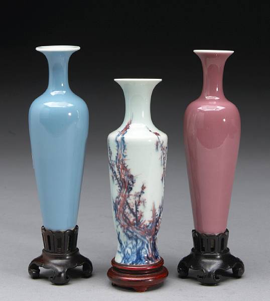 Appraisal: Two monochrome glazed porcelain amphora vases Kangxi Marks Each potted