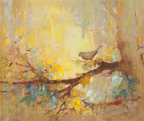 Appraisal: Claire Ruby American - Birds oil on canvas signed Claire