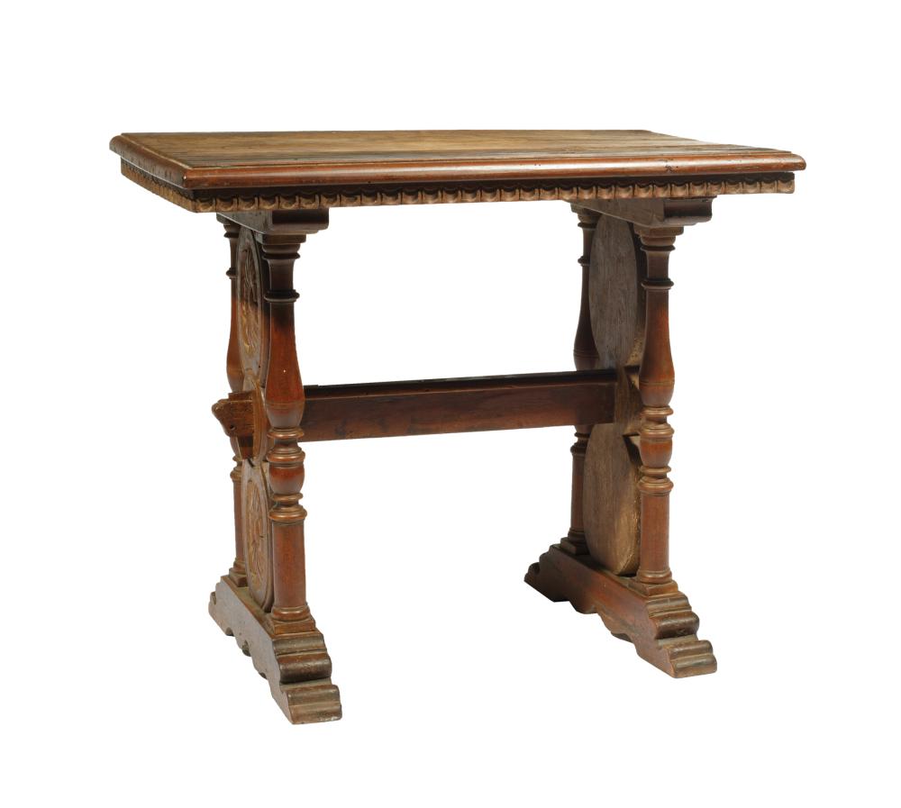 Appraisal: Spanish Renaissance Revival Carved Walnut Table th c rectangular top