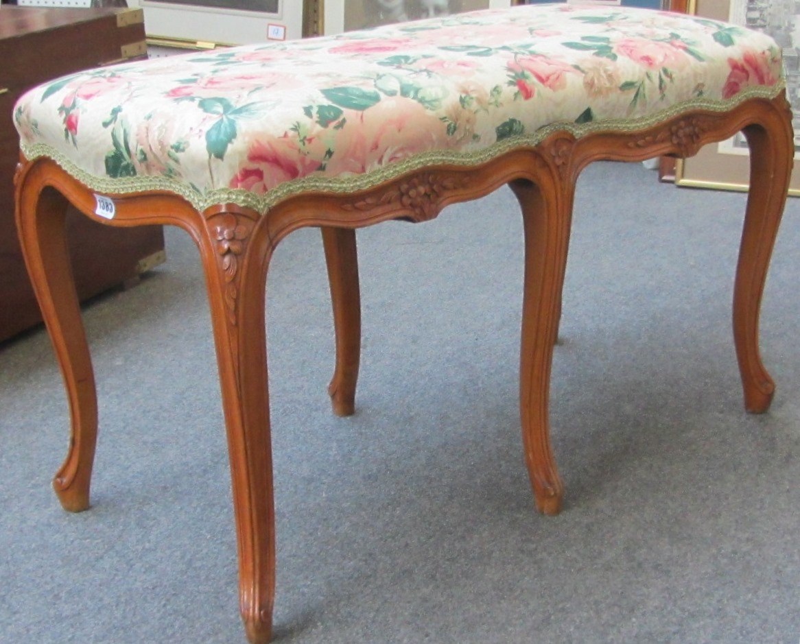 Appraisal: A Louis XV style stained beech rectangular stool on cabriole