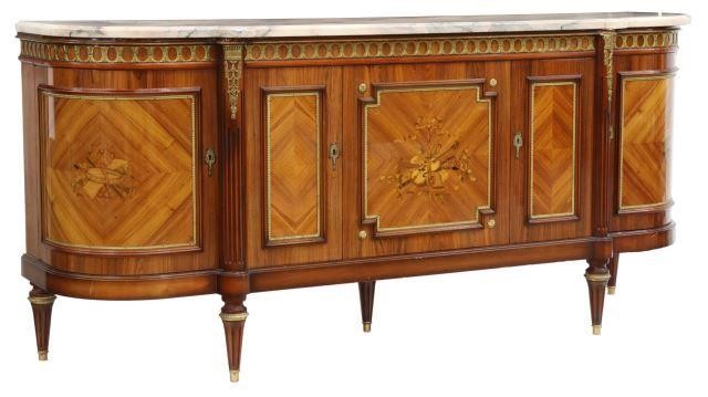 Appraisal: French Louis XVI style marble-top mahogany sideboard attributed to JP