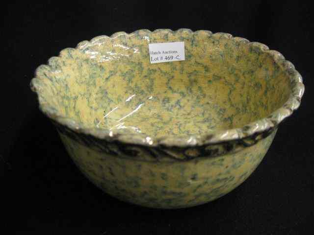 Appraisal: Yelloware Pottery Bowl with Bluespongeware decoration scalloped rim '' diameter