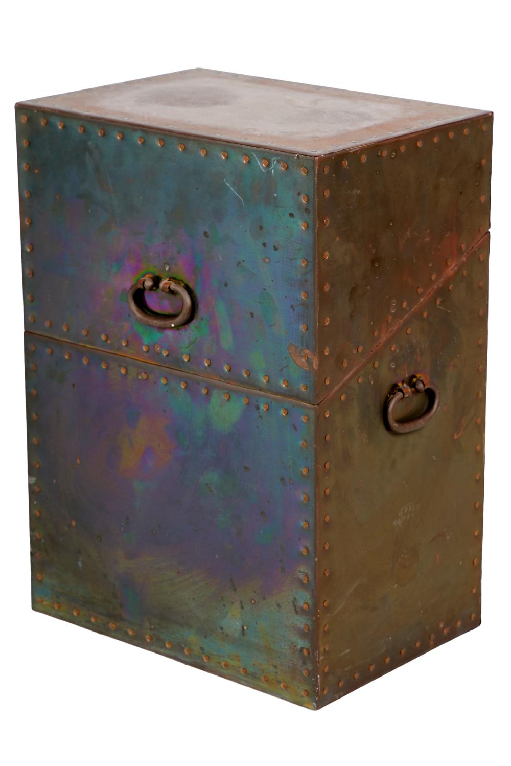 Appraisal: BRASS-CLAD BOXthe hinged lid concealing an undivided interior lined with