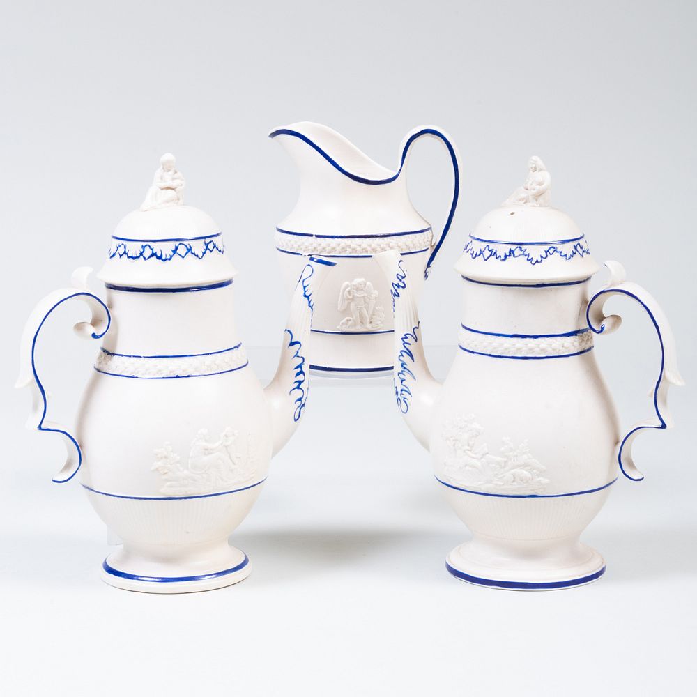 Appraisal: Group of Three Castleford Type Pottery Coffee Wares Comprising A