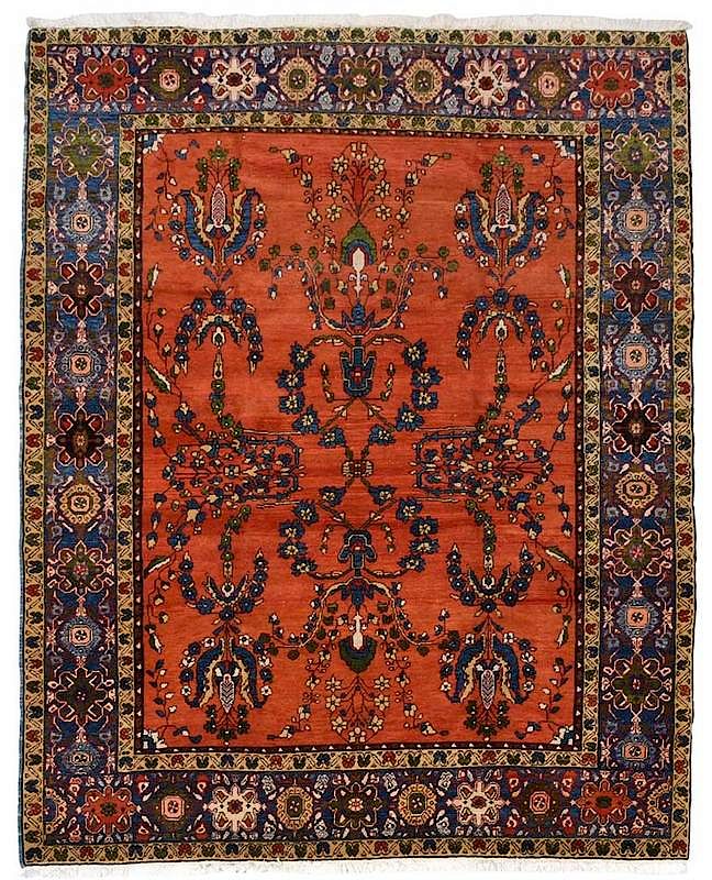 Appraisal: Turkish Carpet th century red field with flowering vines blue