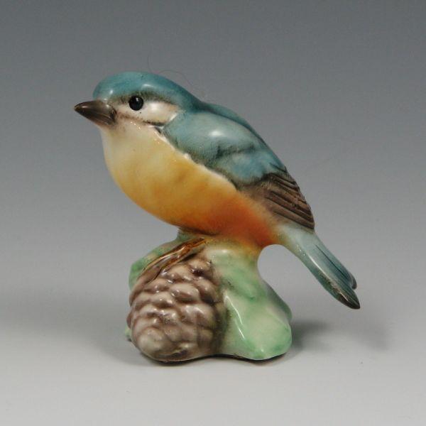 Appraisal: Tay Italian porcelain blue bird figurine on a pine cone