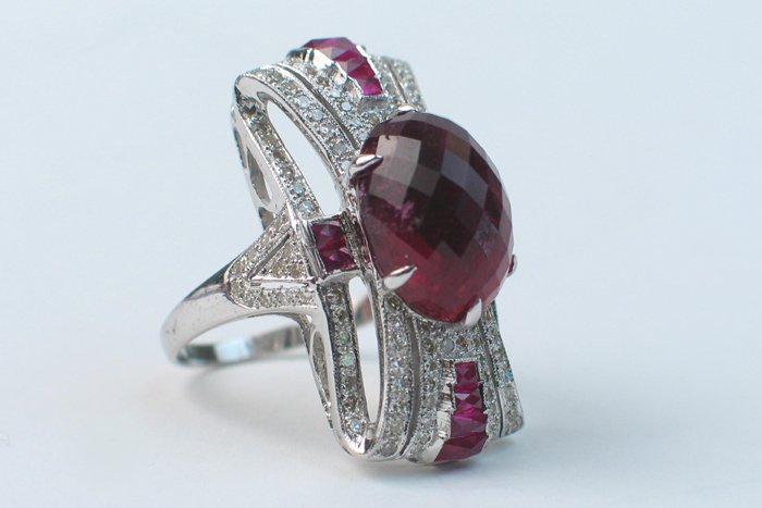 Appraisal: RUBALLITE RUBY DIAMOND AND EIGHTEEN KARAT WHITE GOLD RING The