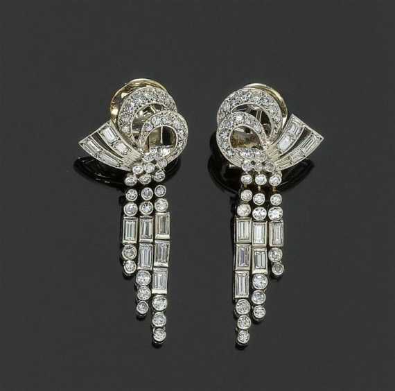 Appraisal: DIAMOND PENDANT EARRINGS ca Platinum Elegant clip earrings in the