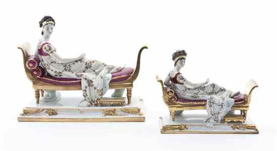 Appraisal: Two German Porcelain Figures each modeled as a recumbent Madame